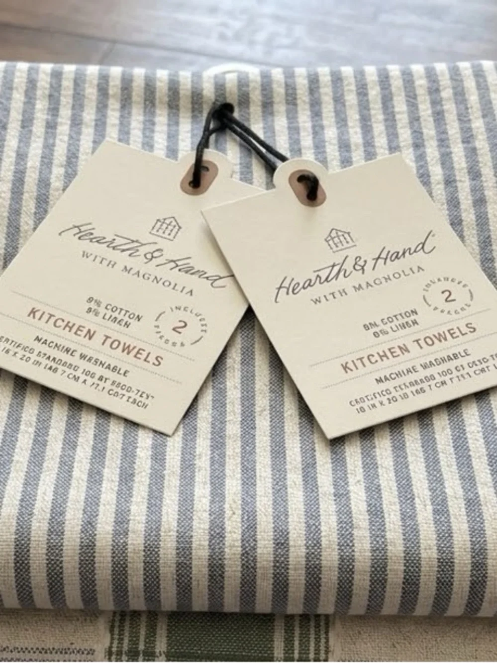 Hearth & Hand Blue and Green Striped Cotton Kitchen Towels set f 4